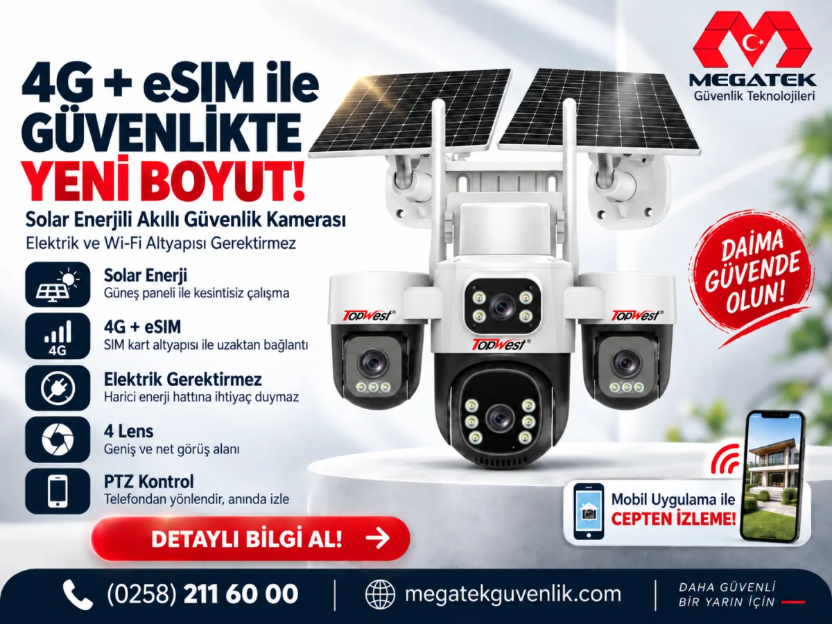 TW-1440-S-4G-Esim Solar Panelli 4G e-SIM Destekli 4 Lens Kamera